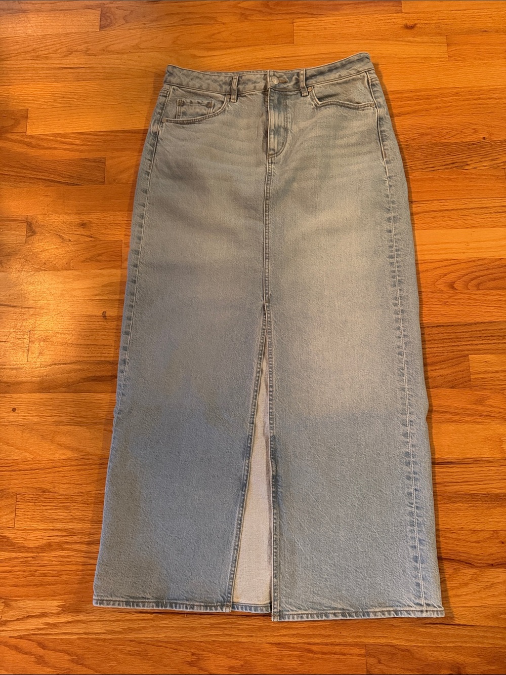 LOFT Light Blue Denim Midi Skirt with Front Slit